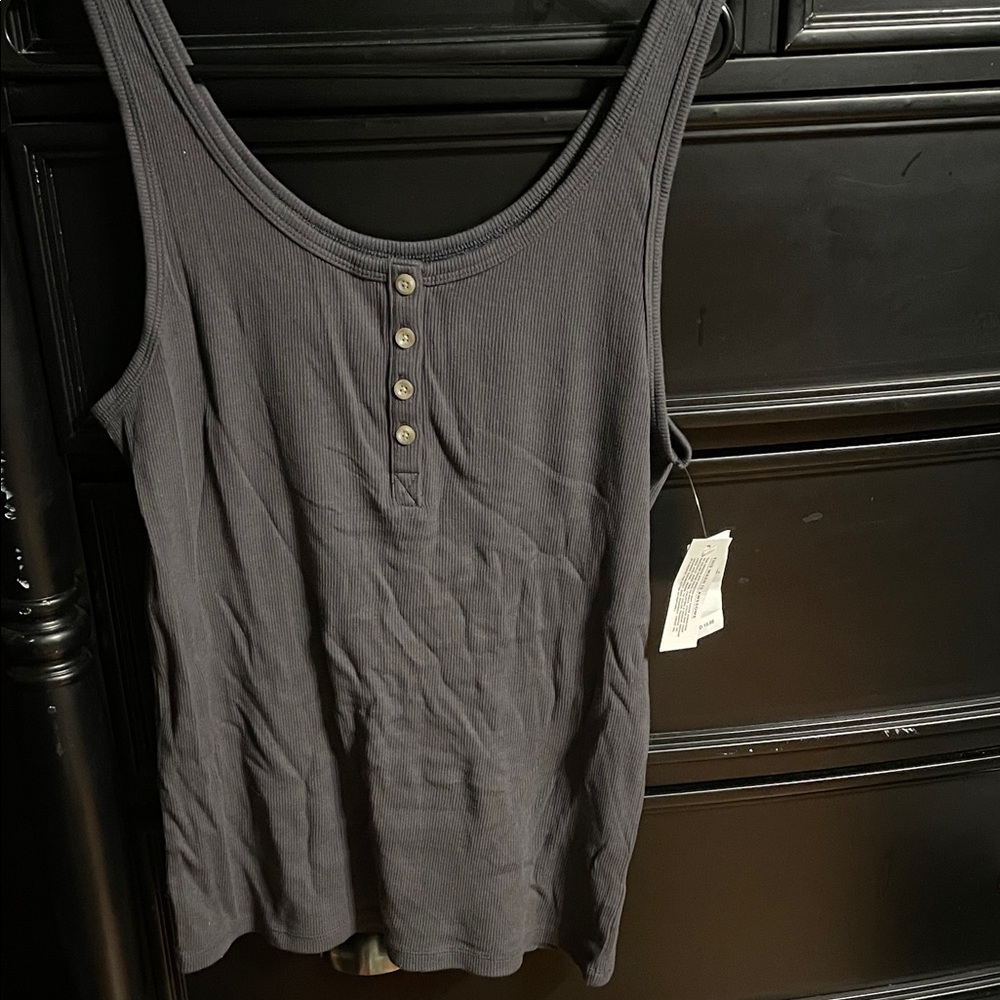 American Eagle Outfitters Ribbed Button Front Charcoal Tank Top